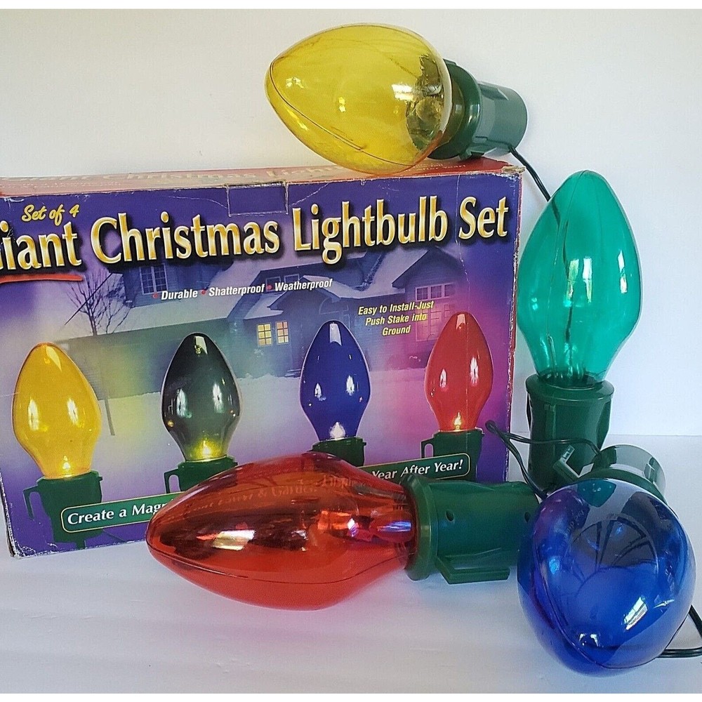 8 Jumbo Christmas Light Bulb Giant Blow Mold Yard Stake Hanging Decorations Vtg